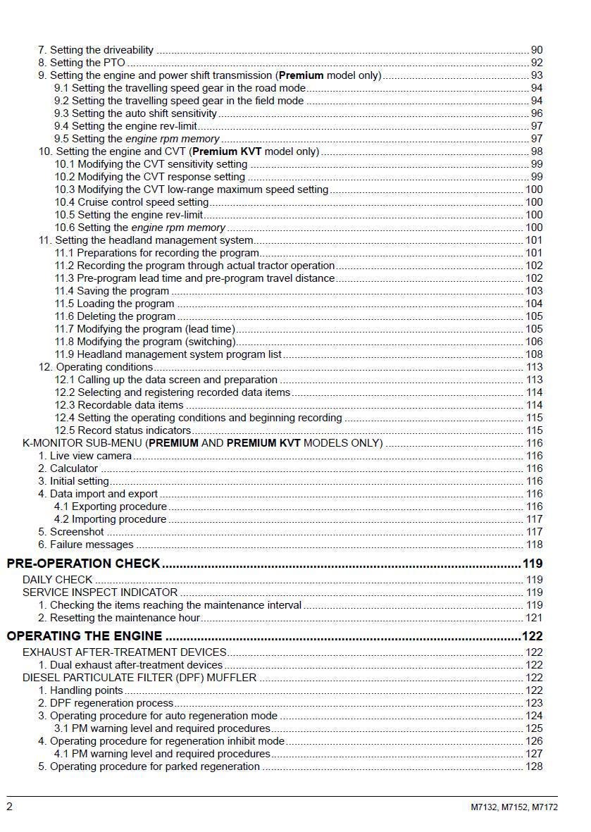 Kubota M7132 / M7152 / M7172 M7002 Tier 4 Tractor Operators Manual 2019