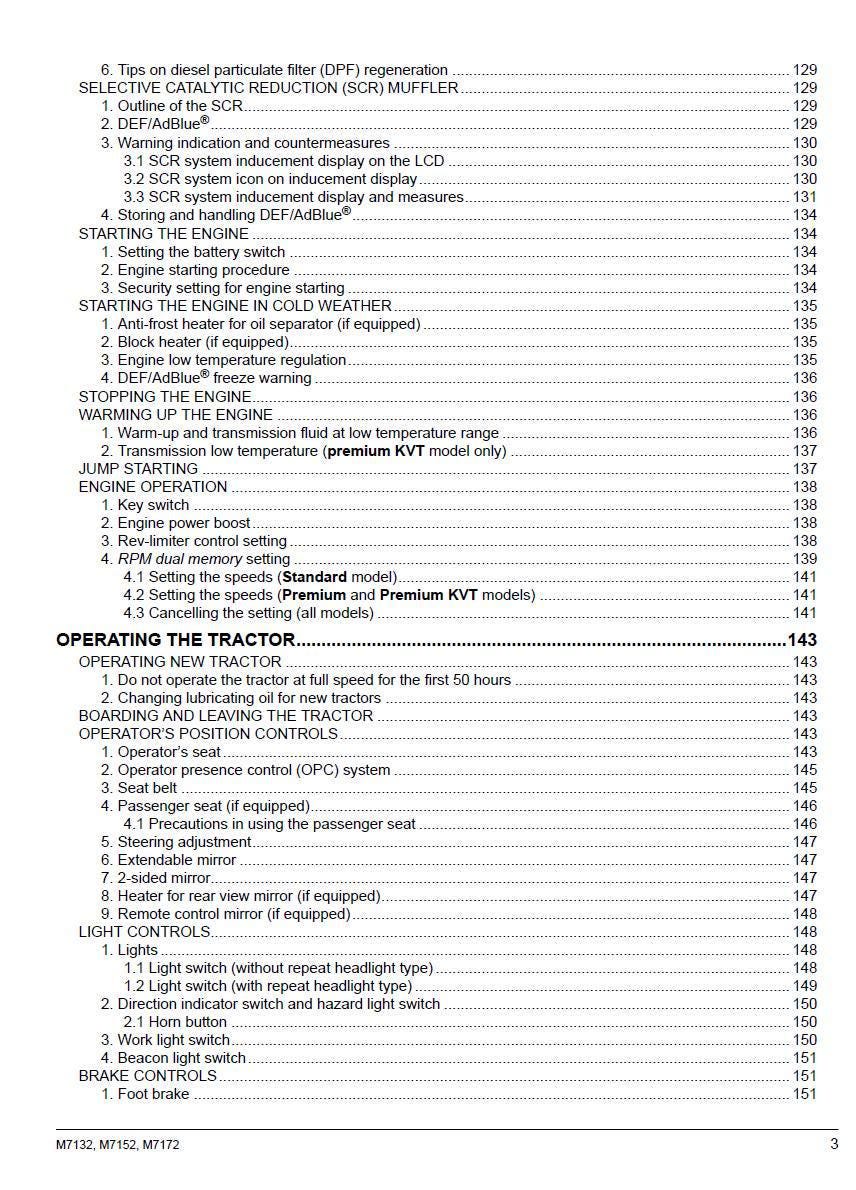 Kubota M7132 / M7152 / M7172 M7002 Tier 4 Tractor Operators Manual 2019
