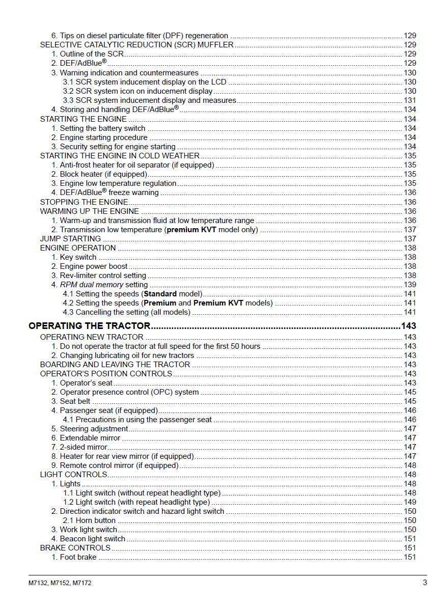 Kubota M7132 / M7152 / M7172 Tractor Operators Manual