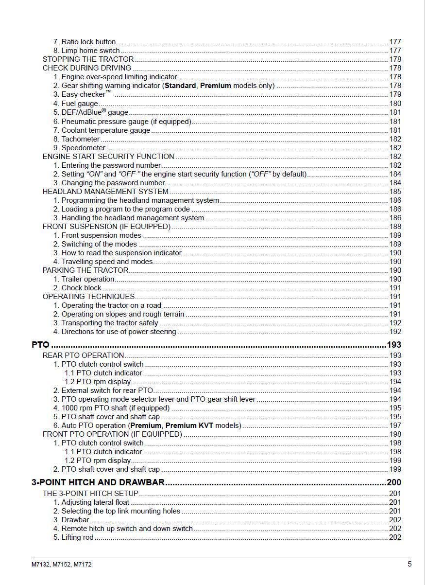 Kubota M7132 / M7152 / M7172 Tractor Operators Manual