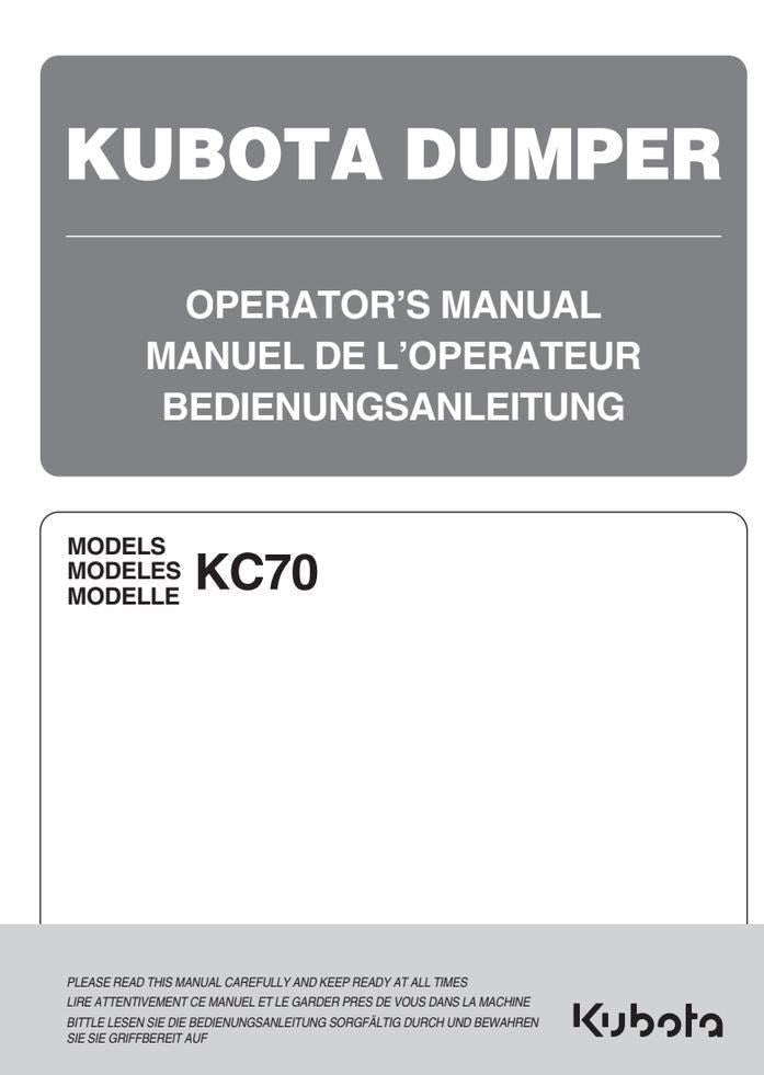 Kubota KC70 Dumper Operator Manual (Digital PDF, Maintenance & Use)