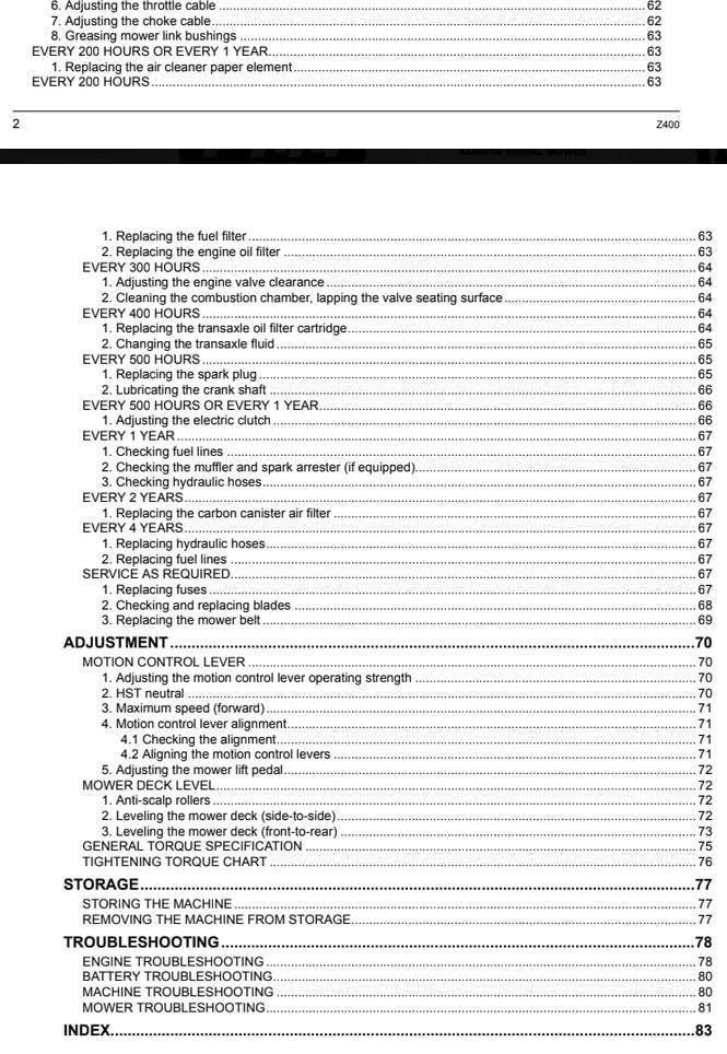 Kubota Operator Manual: Zero Turn Mowers Z411, Z421, Z421T - PDF Download