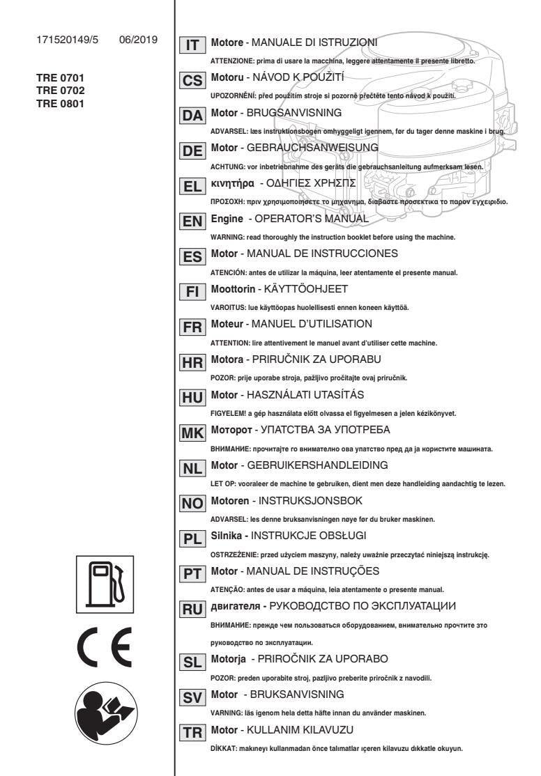 Stiga TRE Engine Manual - Operator Guide for Models 0701, 0702, 0801