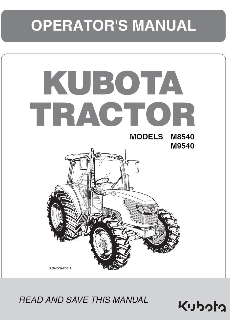 Kubota M8540 M9540 Cab Tractor Operators Manual