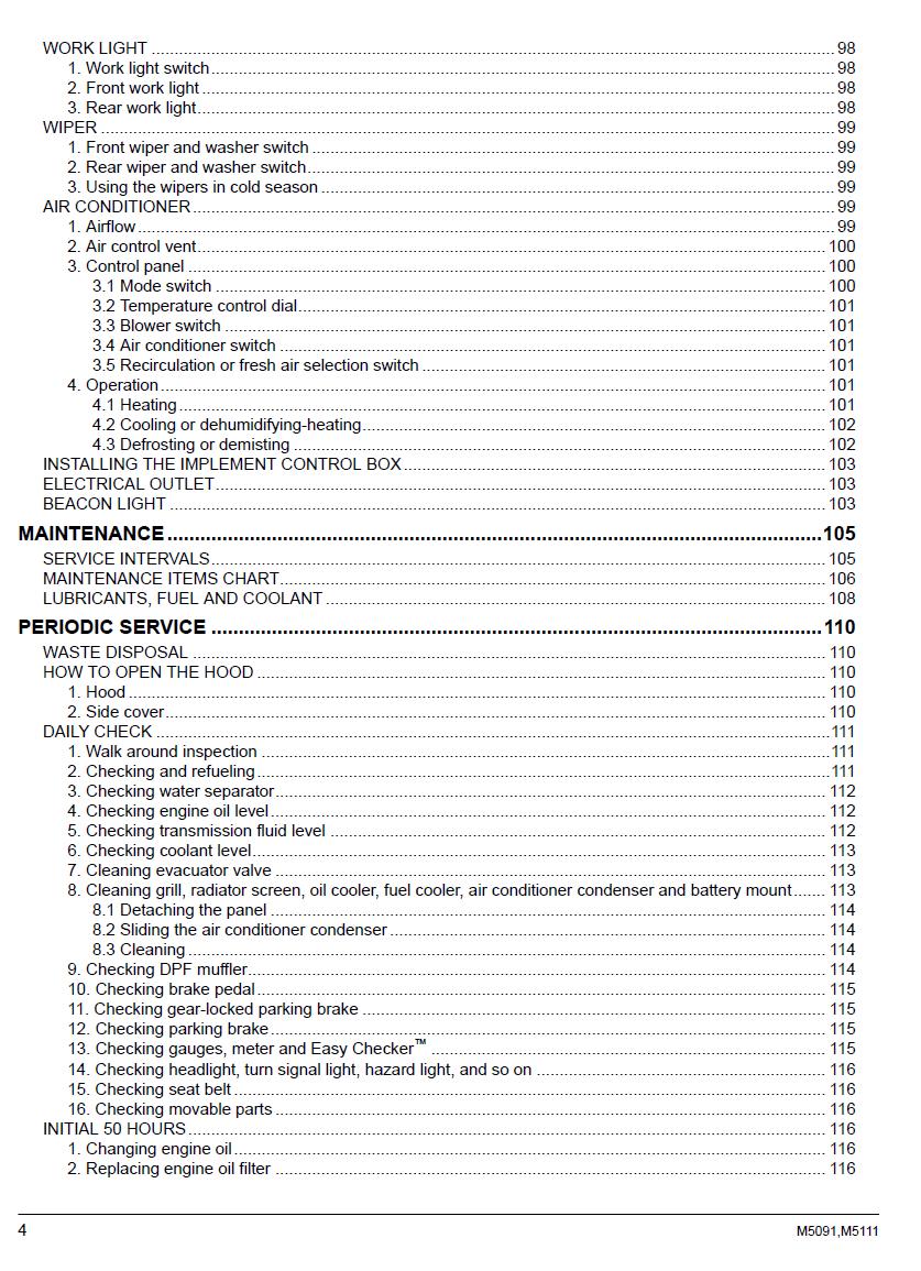 Kubota M5091 / M5111 Tractor Operators Manual
