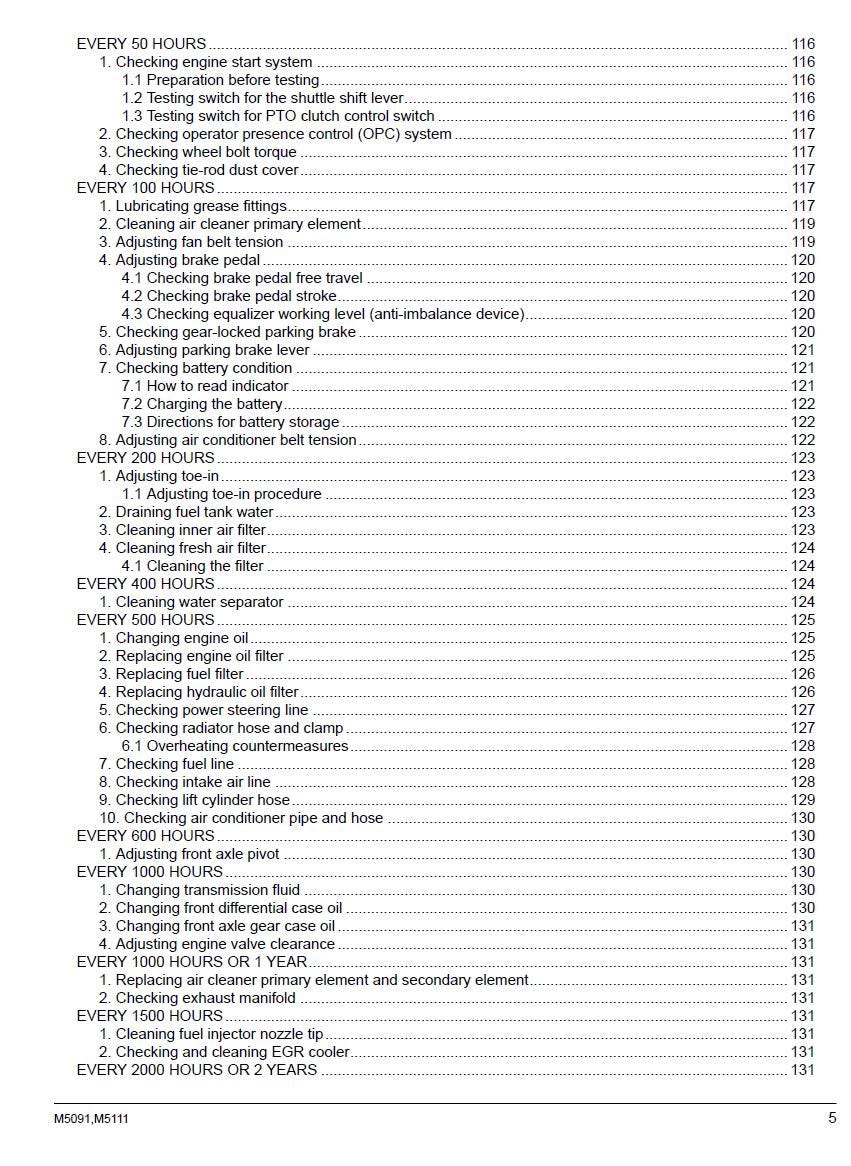 Kubota M5091 / M5111 Tractor Operators Manual