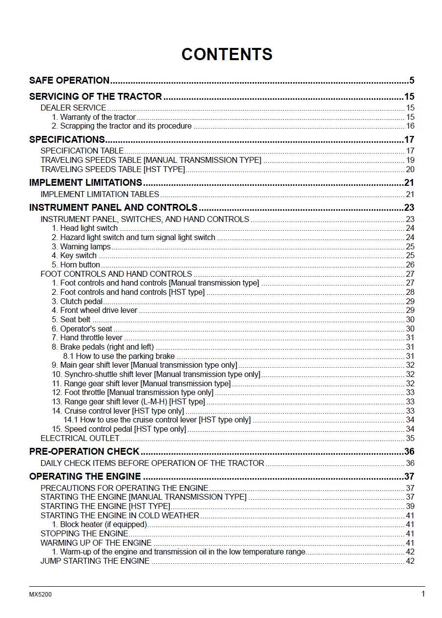 Kubota MX5200 Tractor Operators Manual (2018 Edition)