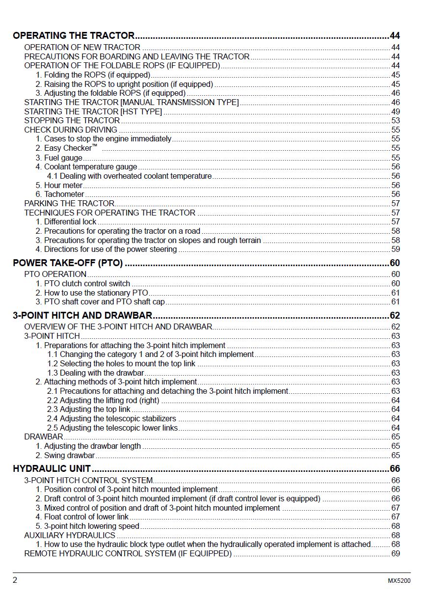 Kubota MX5200 Tractor Operators Manual (2018 Edition)