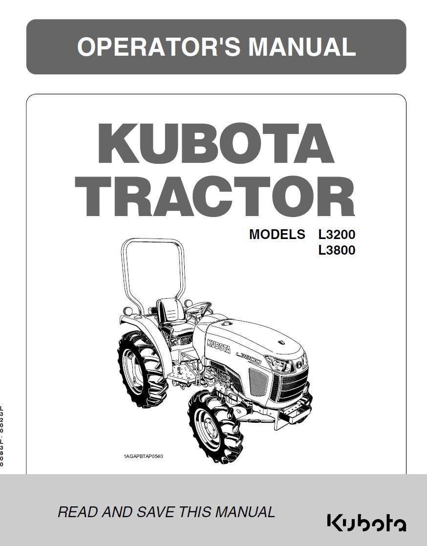 Kubota L3200 / L3800 Tractor Operators Manual (2012 Edition)