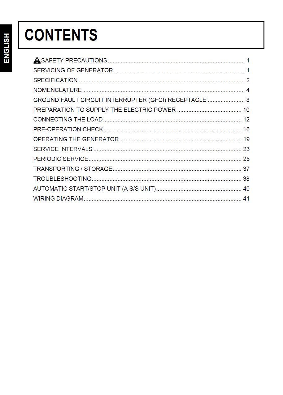 Kubota GL6000 / GL7000 / GL9000 / GL11000 Diesel Generator Operators Manual