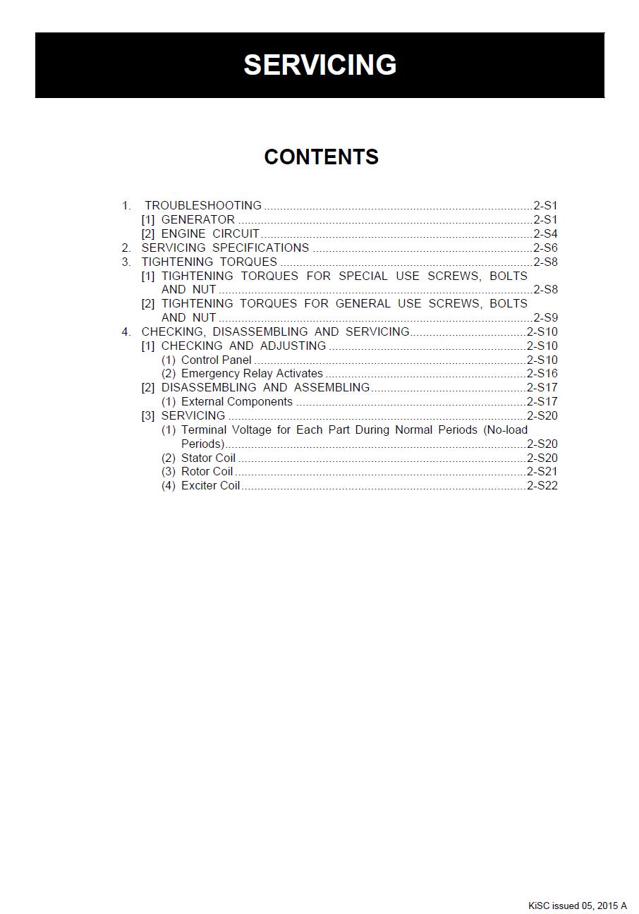 Kubota GL6000 / GL7000 / GL9000 / GL11000 Series Diesel Generator Workshop Service Manual (2015 Edition)