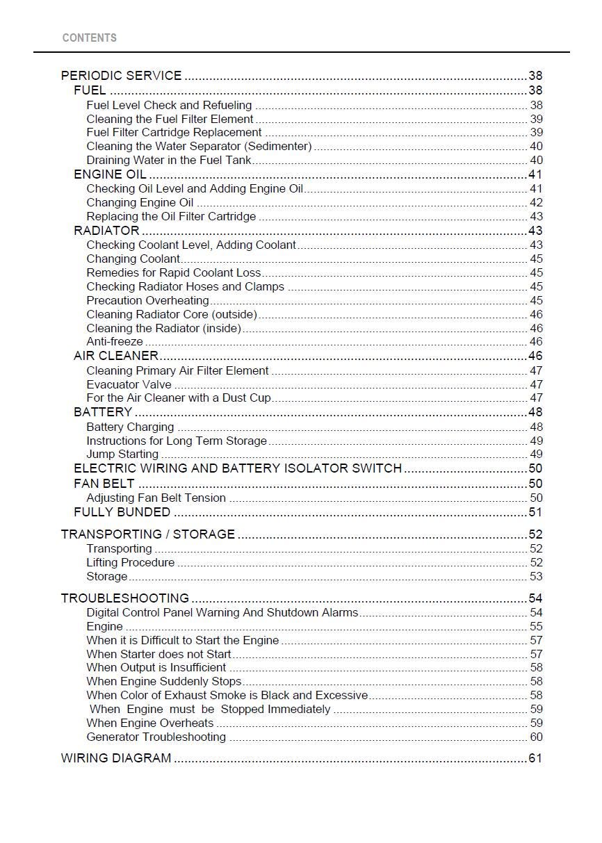 Kubota KJ-S130 / KJ-S230 / KJ-T130 / Kj-T180 / Kj-T300 Series Diesel Generator Operators Manual