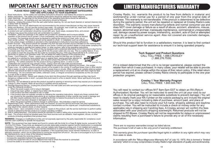 Crosley CR1206A Bluetooth Jukebox Instruction Manual PDF Download