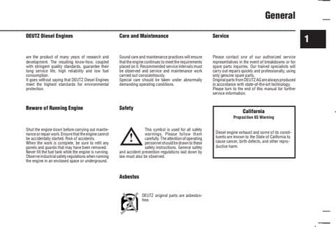 Deutz B/FL1011F / B/FM1011F Diesel Engine Operation Manual (2000 Edition) PDF Download
