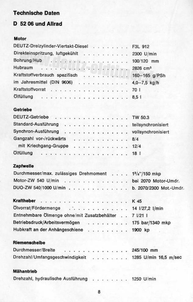 Deutz D5206 / D6206 Diesel Tractor Operators Manual PDF Download
