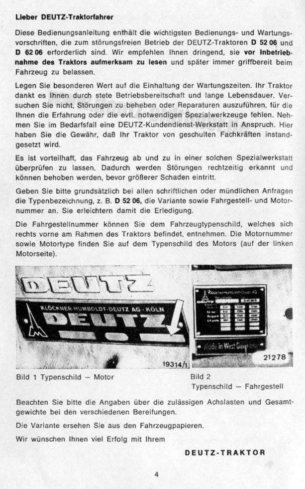 Deutz D5206 / D6206 Diesel Tractor Operators Manual PDF Download