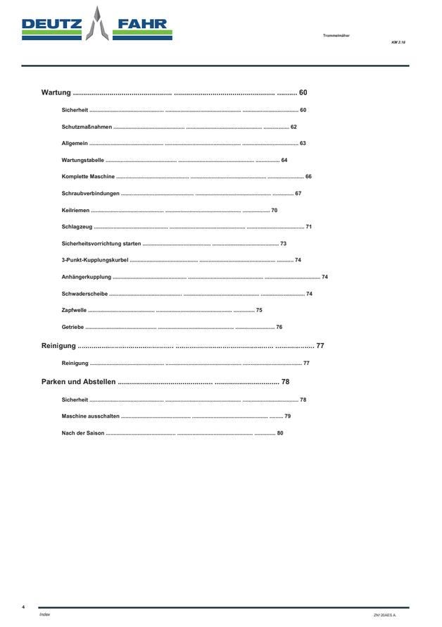 Deutz-Fahr KM 3.16 Drum Mower Operator's Manual PDF Download