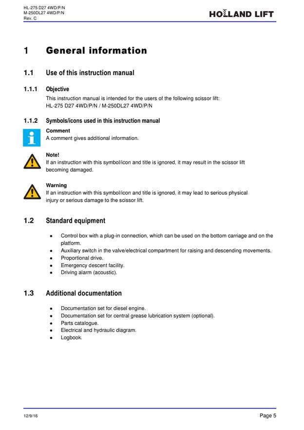 Holland Lift HL275 D27 / M150DL27 Combistar Scissor Lift User Manual PDF Download