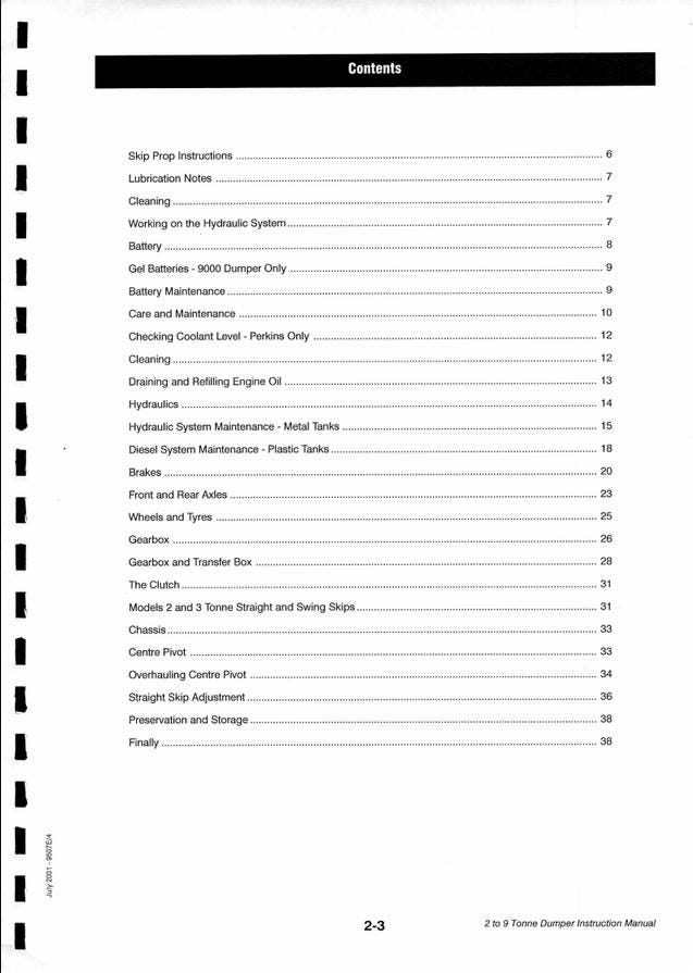 Terex Benford 2000 3000 4000 5000 6000 7000 9000 Site Dumper Instruction Manual (Mechanical Drive 4WD 2001) Pdf Download