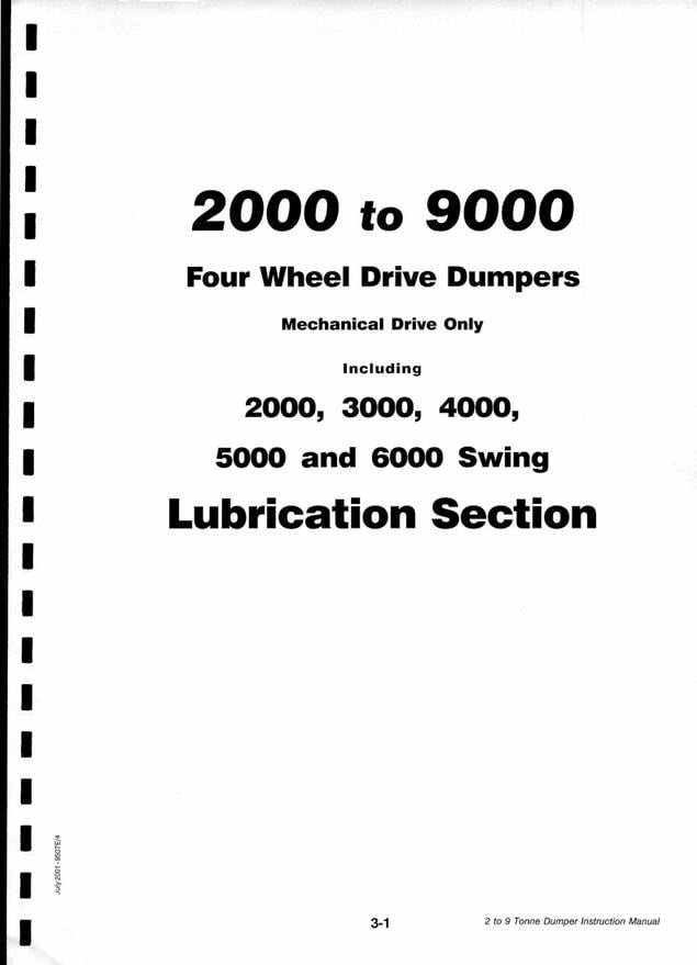 Terex Benford 2000 3000 4000 5000 6000 7000 9000 Site Dumper Instruction Manual (Mechanical Drive 4WD 2001) Pdf Download