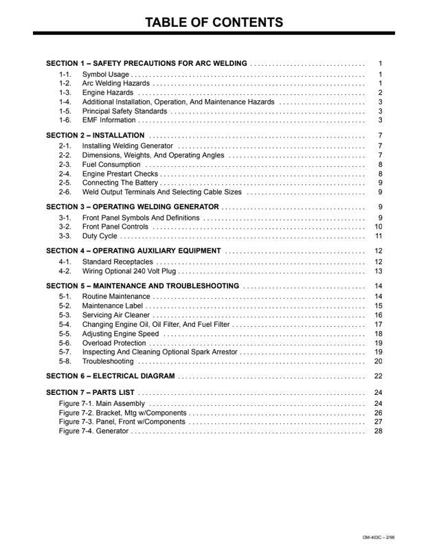 Miller Bobcat 225G Plus Welding Generator Owners Manual (1996) PDF Download
