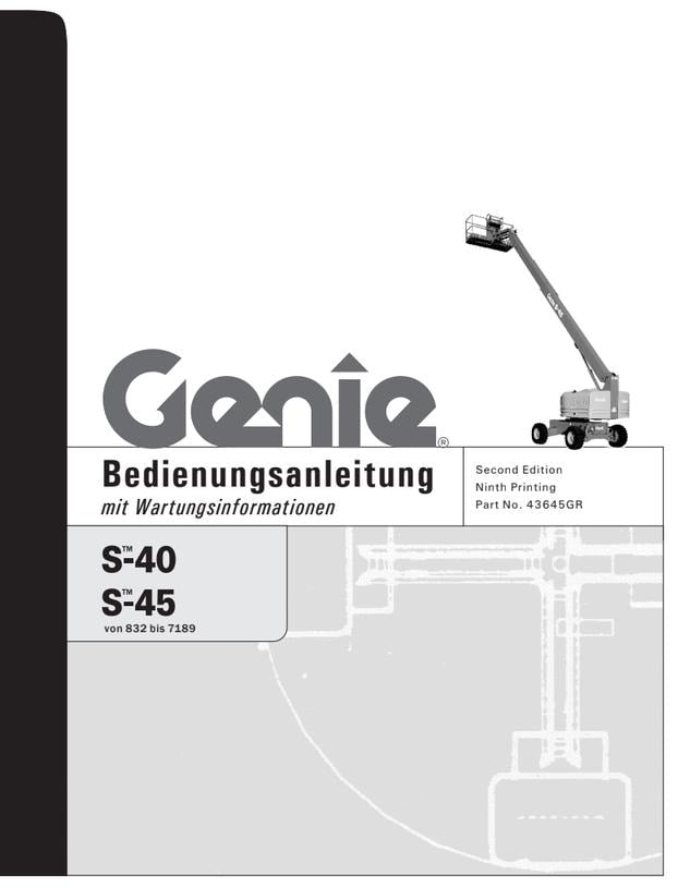 Genie S-40 / S-45 Telescopic Boom Lift Owners Manual (2011) PDF Download