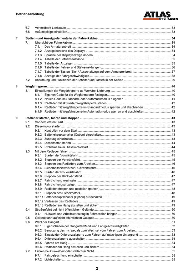 Atlas Weyhausen AR 95E Wheel Loader Operator's Manual (2013) PDF Download