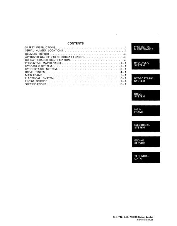 Bobcat 741 / 742 / 742B / 743 / 743B / 743DS Skid-Steer Loader Service Manual PDF Download