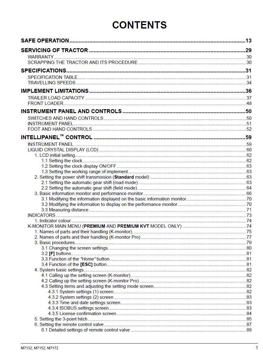 Kubota M7132 / M7152 / M7172 M7002 Tier 4 Tractor Operators Manual 2019