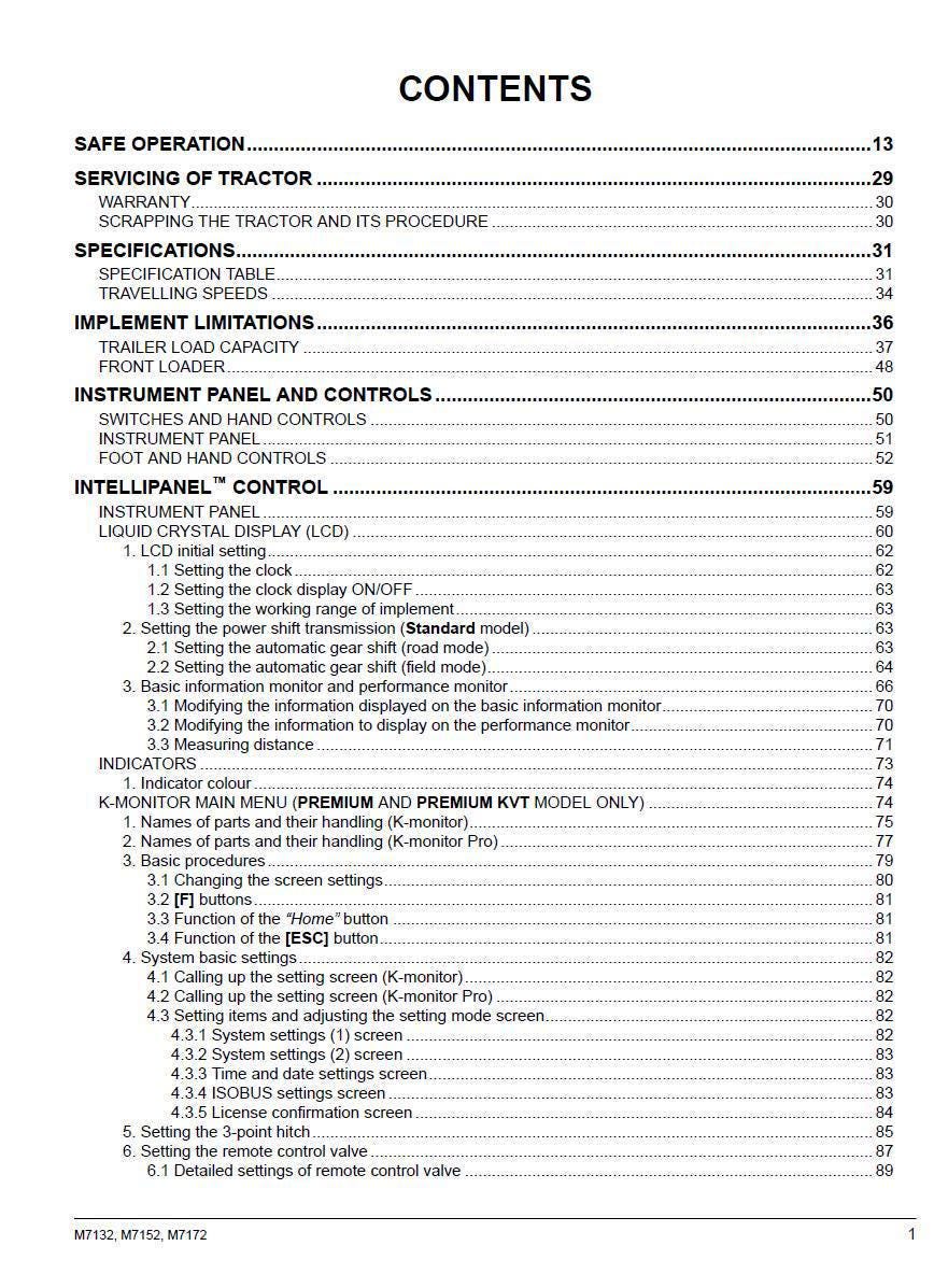 Kubota M7132 / M7152 / M7172 Tractor Operators Manual