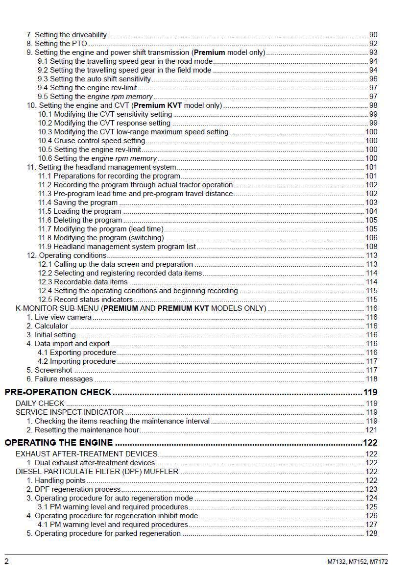 Kubota M7132 / M7152 / M7172 Tractor Operators Manual