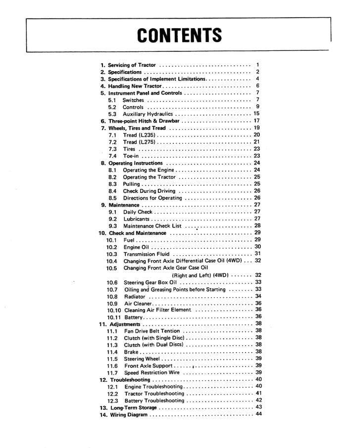 Kubota L235 / L275 Tractor Operators Manual