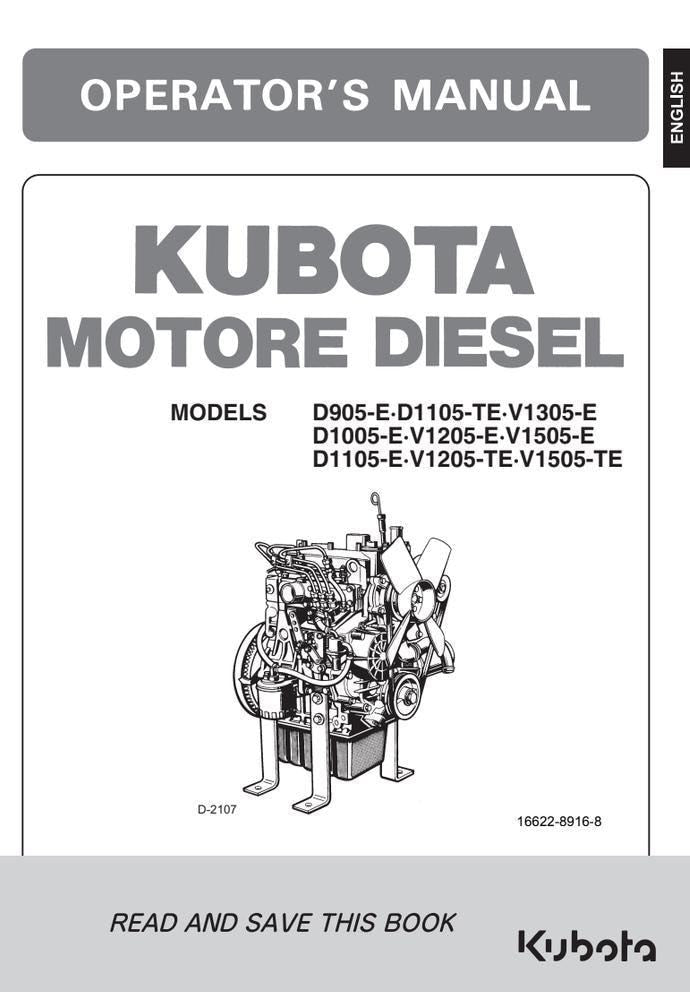 Kubota D905E / D1105TE / V1305E / D1005E / V1205E / D1105E / V1205TE / V1505TE Diesel Engine Operators Manual