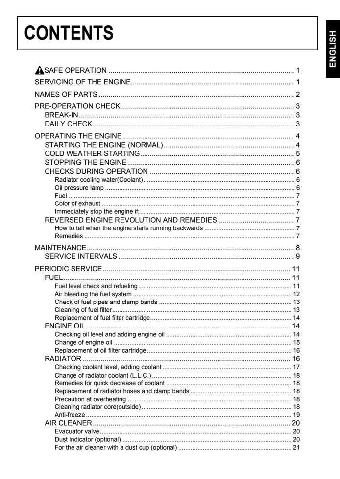 Kubota D905E / D1105TE / V1305E / D1005E / V1205E / D1105E / V1205TE / V1505TE Diesel Engine Operators Manual