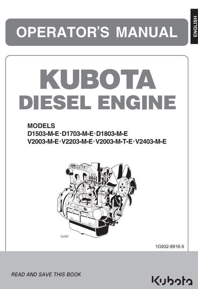 Kubota Operator Manual: D1503-M-E to V2403-M-E - Diesel Engines