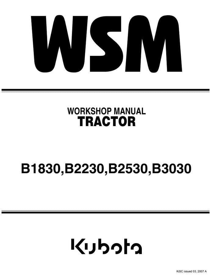 Kubota Tractor Service Manual - B1830 to B3030 Repair Guide
