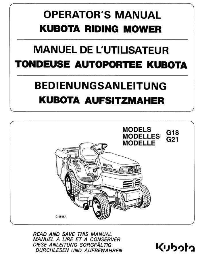 Kubota Riding Mower Manual: G18 and G21 Operator Guide
