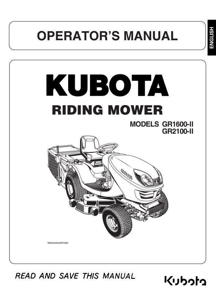 Kubota Riding Mower Manual GR1600 & GR2100 (PDF Download)