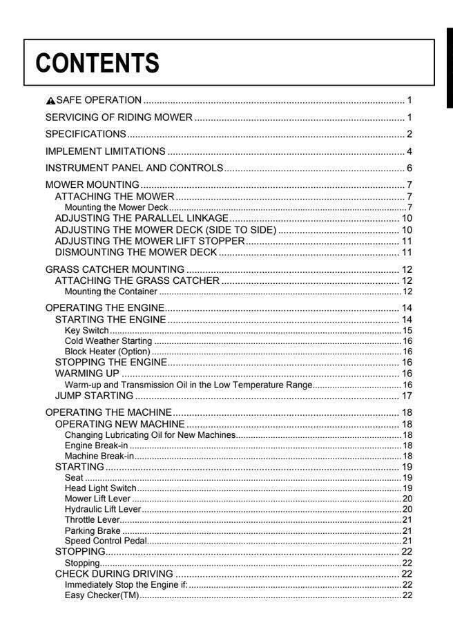 Kubota Riding Mower Manual GR1600 & GR2100 (PDF Download)