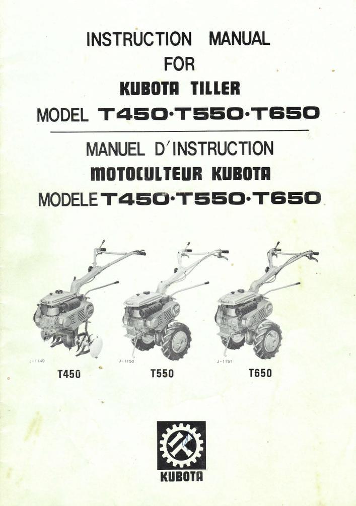Kubota Rear Tine Tiller Manual (T450, T550, T650 PDF Download)