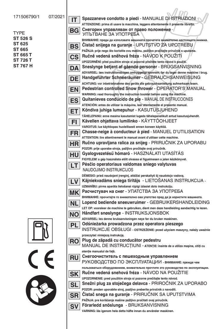 Snow Thrower Manual: Stiga Pedestrian Models (ST526S to ST767H PDF)