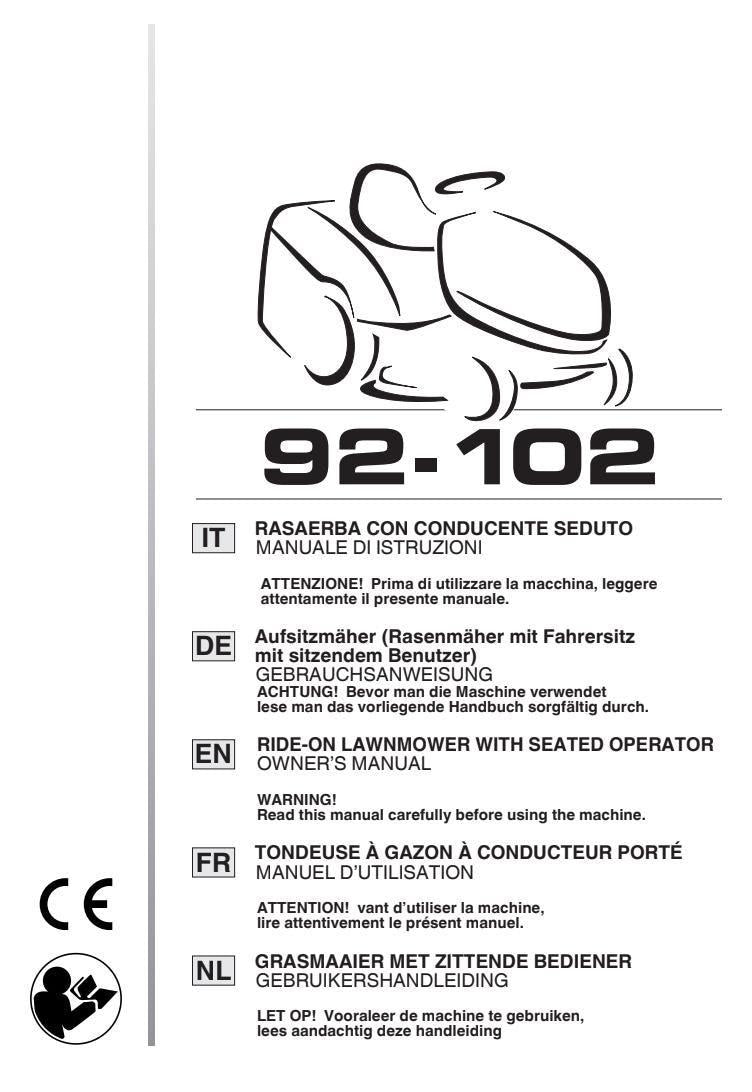 Ride-On Lawnmower Manual: Stiga 92-102 Series - Digital PDF