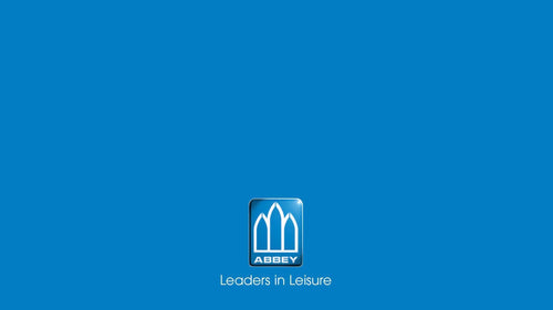 A solid blue background with a small centered Abbey logo and the text 'Leaders in Leisure' below it.