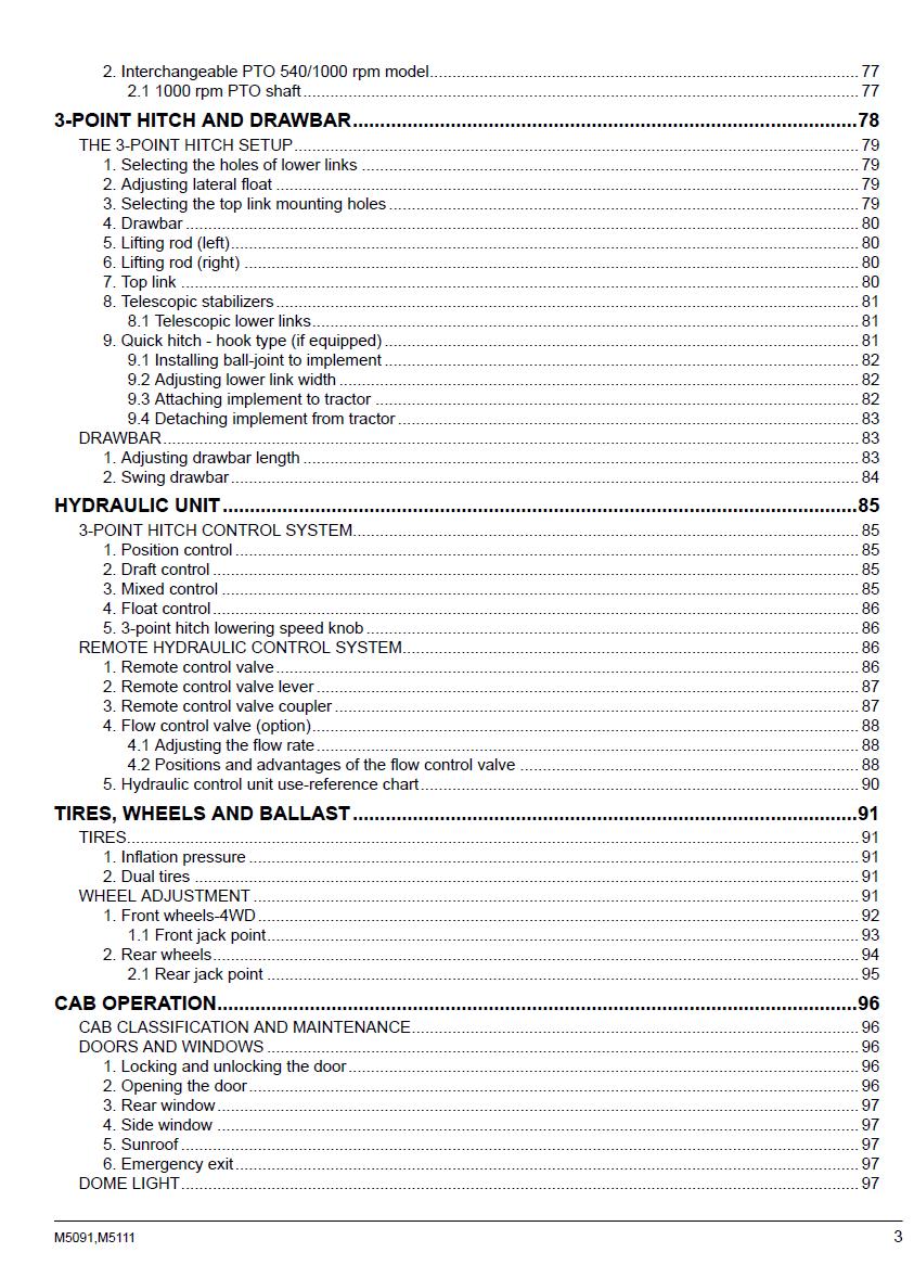 Kubota M5091 / M5111 Tractor Operators Manual