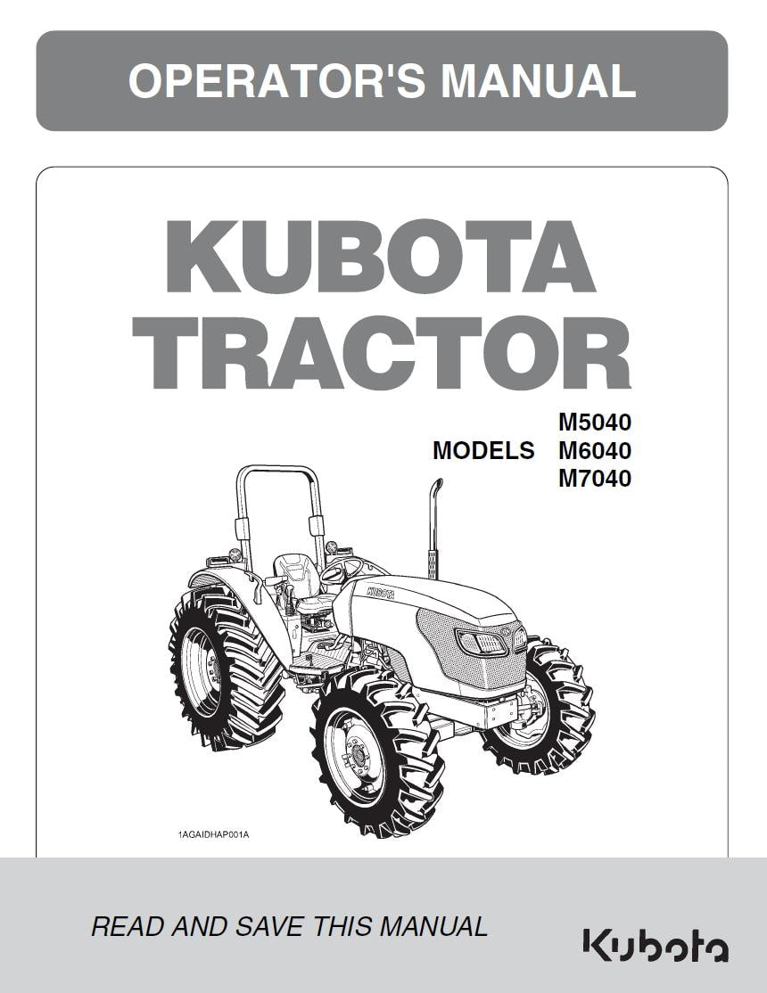Kubota M5040 / M6040 / M7040 ROPS Tractor Operators Manual (2006 Edition)