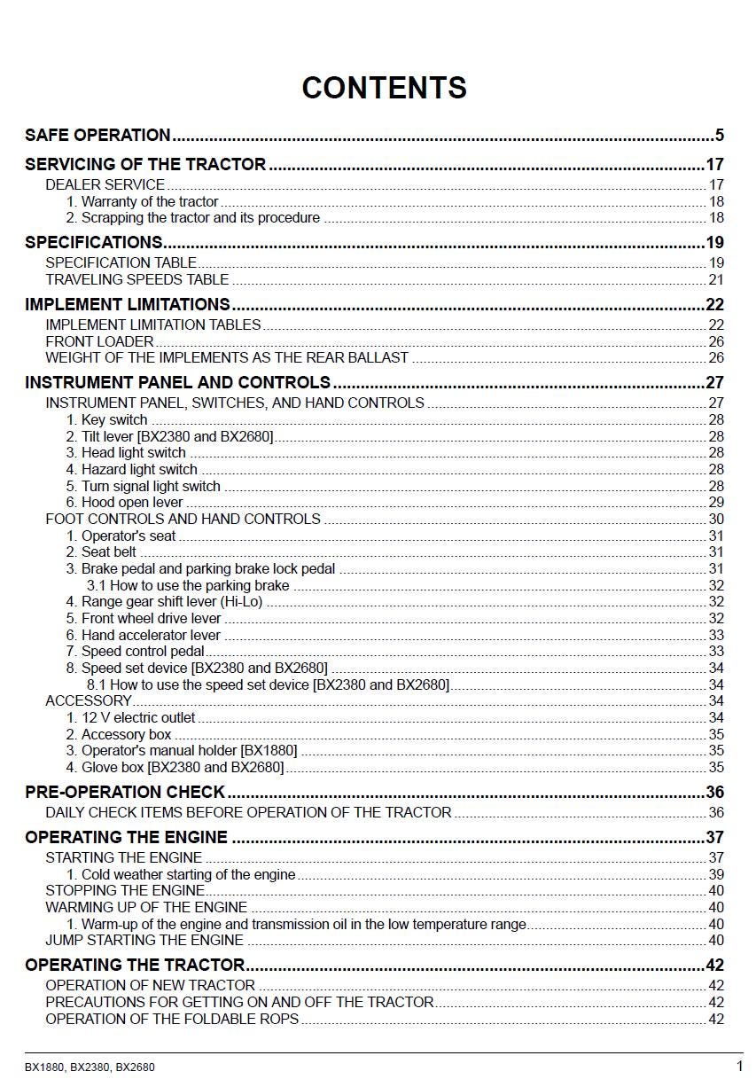 Kubota BX1880-AU / BX2380-AU / BX2680-AU Tractor Operators Manual