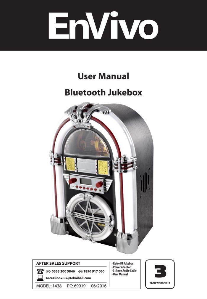 EnVivo ENV-1438 Bluetooth Jukebox User Manual PDF Download
