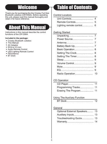 Crosley CR1206A Bluetooth Jukebox Instruction Manual PDF Download