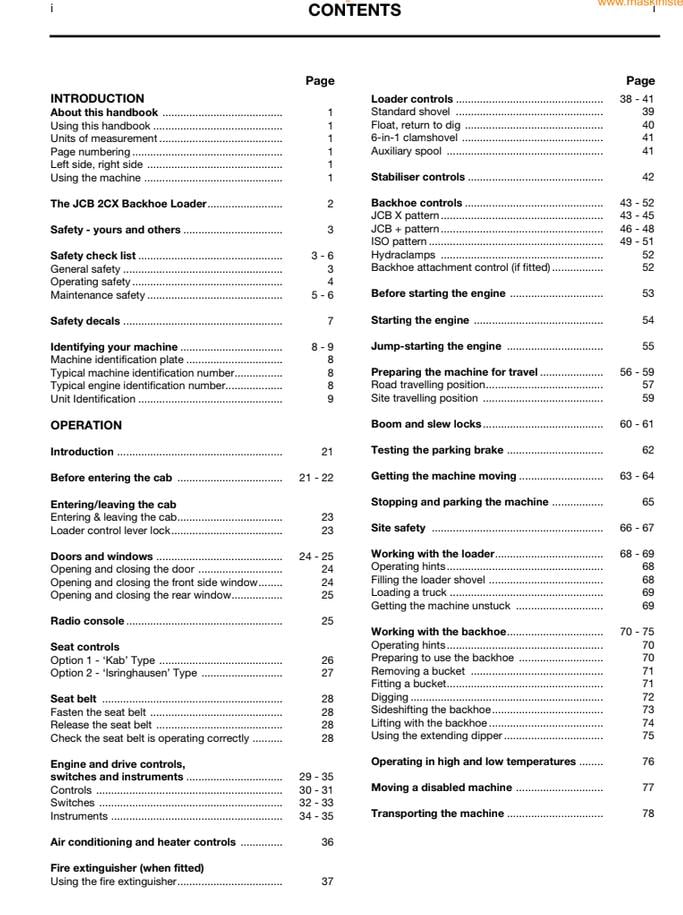 JCB 2CX Backhoe Loader Operator's Manual (2002 Edition) PDF Download