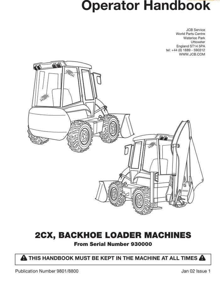 JCB 2CX Backhoe Loader Operator's Manual (2002 Edition) PDF Download